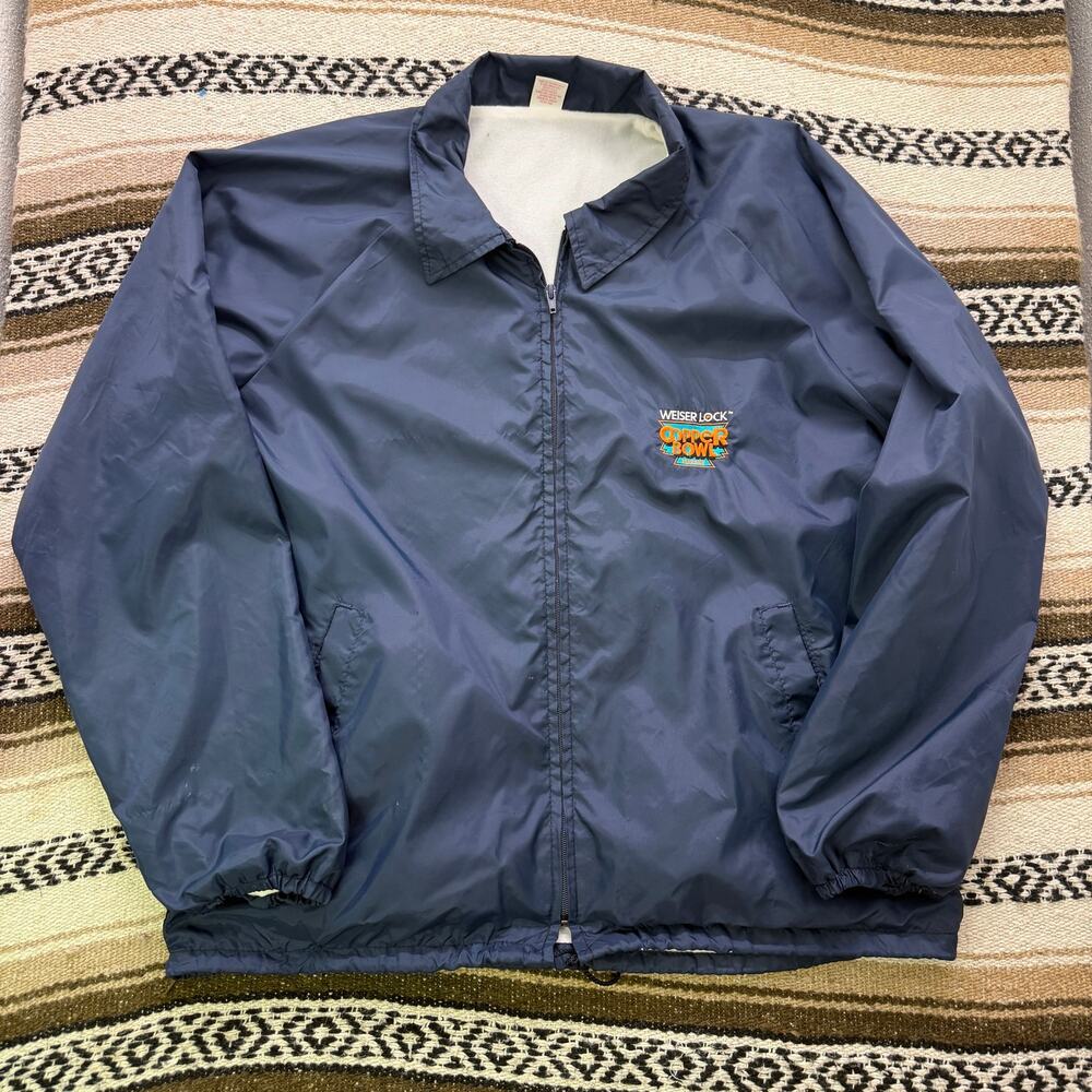 Vintage 90's Weiser Lock Copper Bowl Tucson Arizona Blue Zip Up Jacket Sz Large